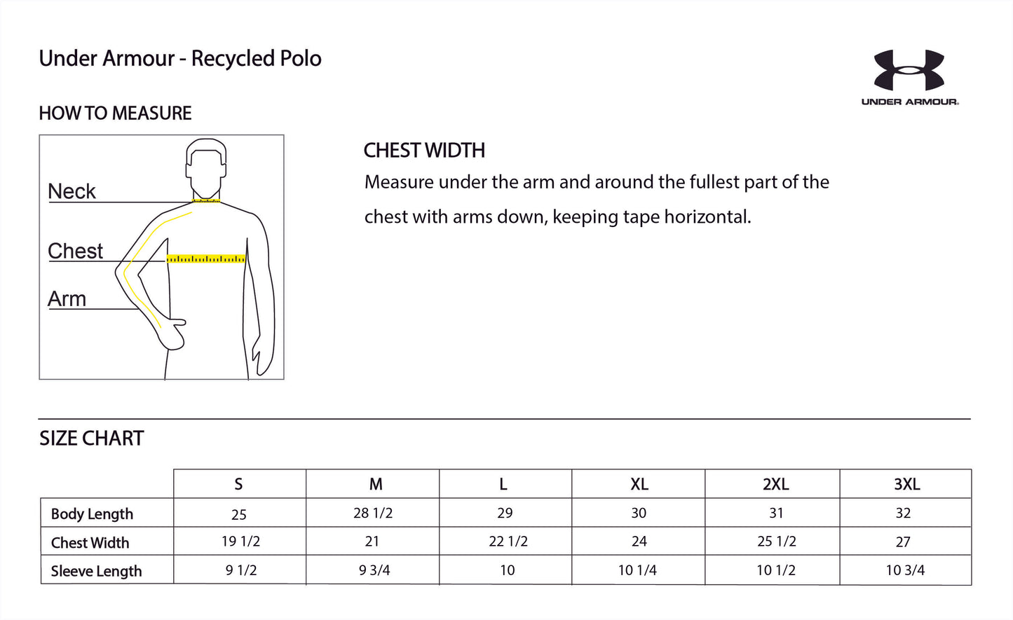 High Limit Club, Stack Logo, Under Armour, Men's Recycled Polo Shirt - Size Chart