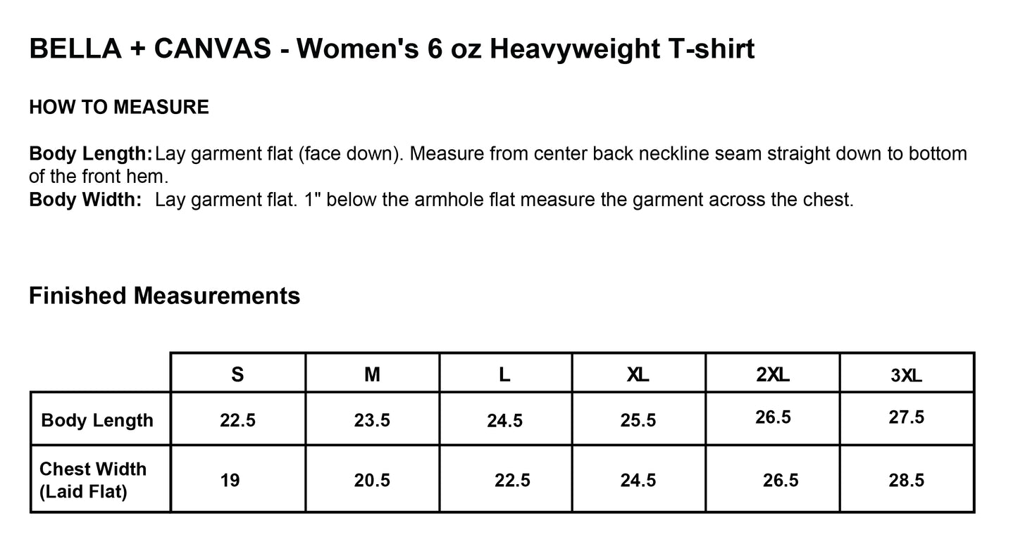 High Limit Club, Slot Community, Women's 6 oz Heavyweight T-Shirt - Size Chart