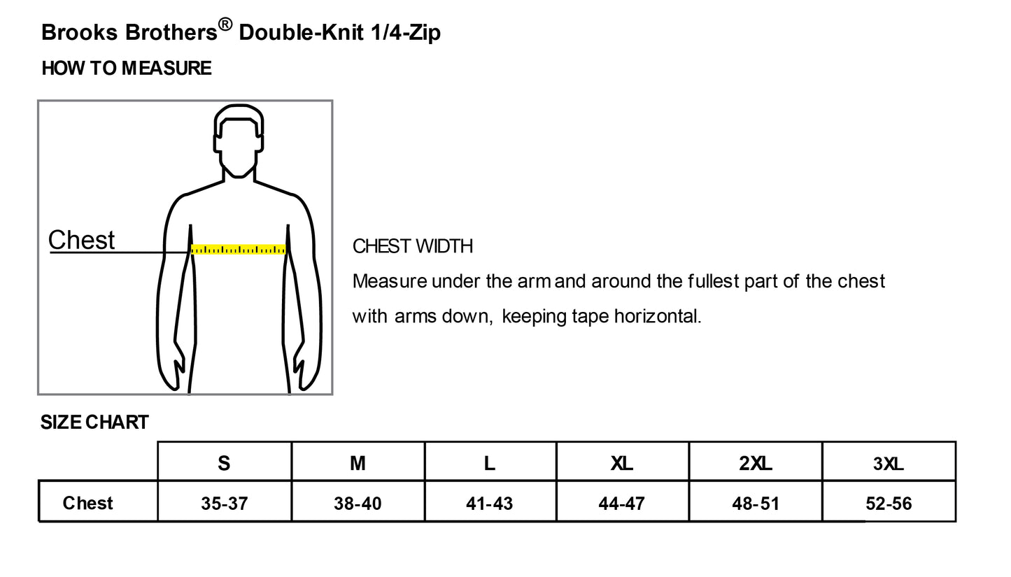 High Limit Club, Double-Knit 1/4-Zip Sweater- Size Chart