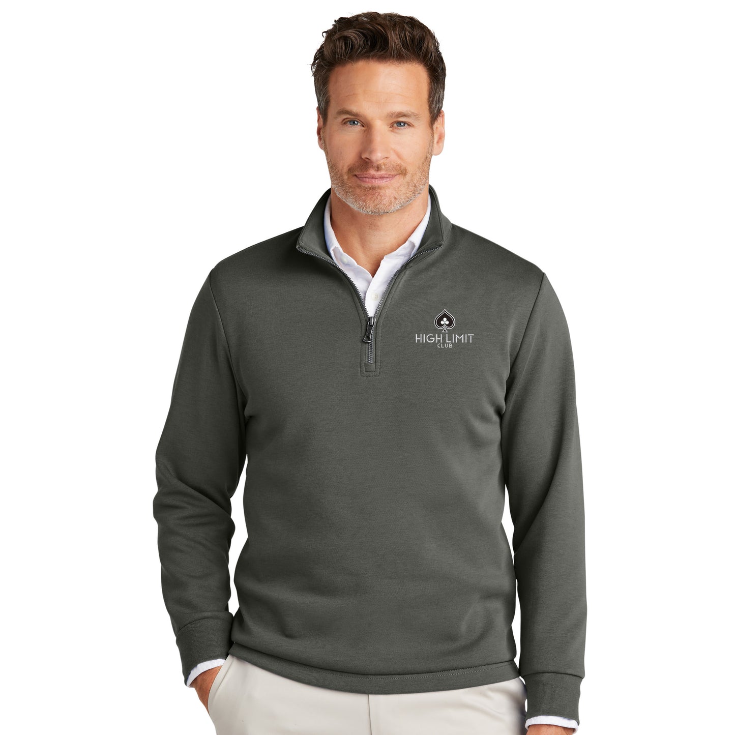 High Limit Club, Double-Knit 1/4-Zip Sweater- Grey