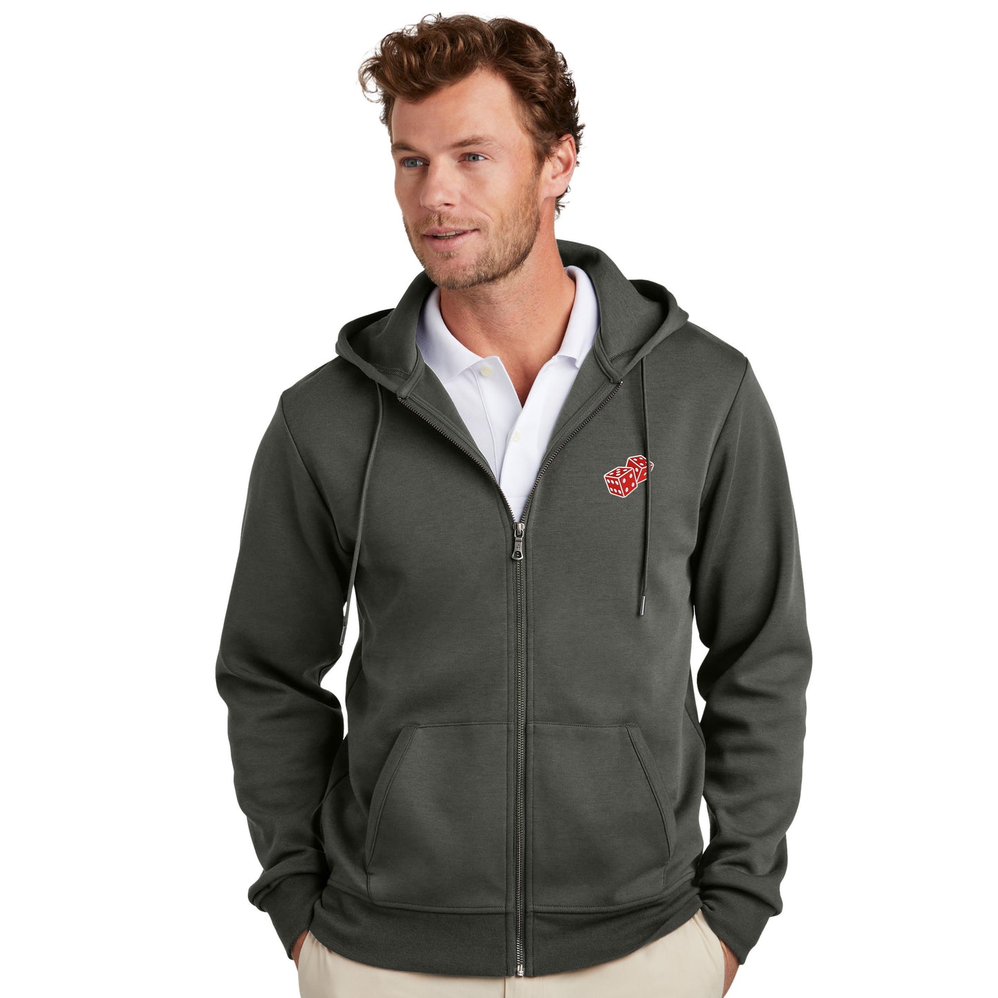 High Limit Club, Dice, Double-Knit Full-Zip Hoodie- Grey
