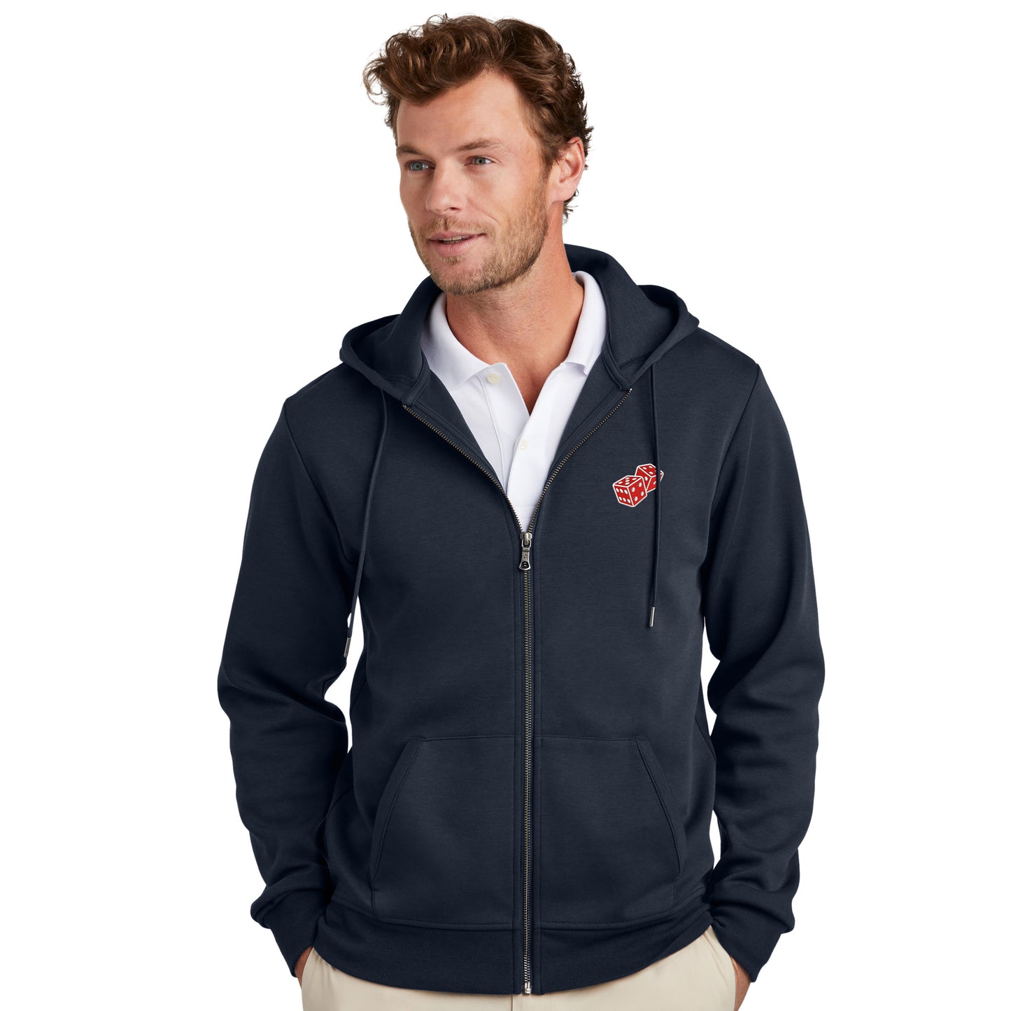 High Limit Club, Dice, Double-Knit Full-Zip Hoodie- Navy
