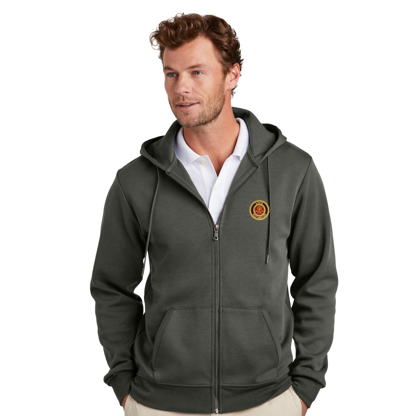High Limit Club, Luck Has Arrived, Double-Knit Full-Zip Hoodie- Grey