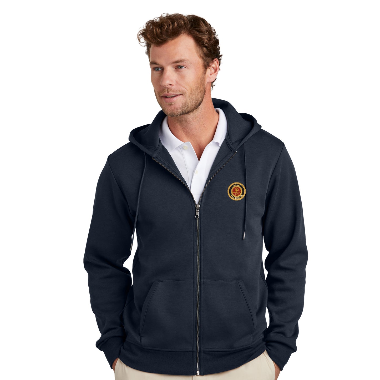 High Limit Club, Luck Has Arrived, Double-Knit Full-Zip Hoodie- Navy
