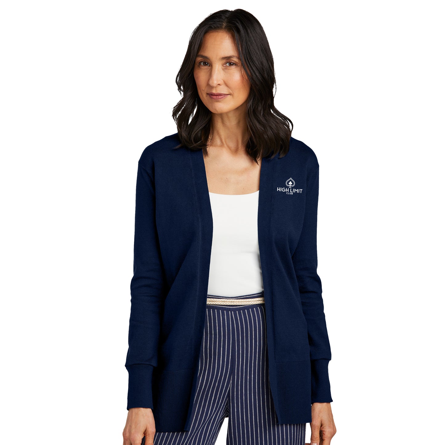 High Limit Club, Women’s Cotton Stretch Long Cardigan Sweater - Navy