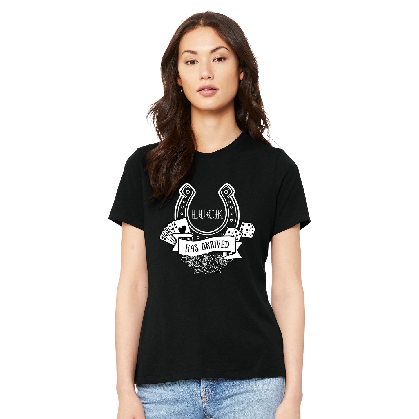 High Limit Club, Luck Has Arrived, Women’s Relaxed Jersey Short Sleeve T-Shirt - Black