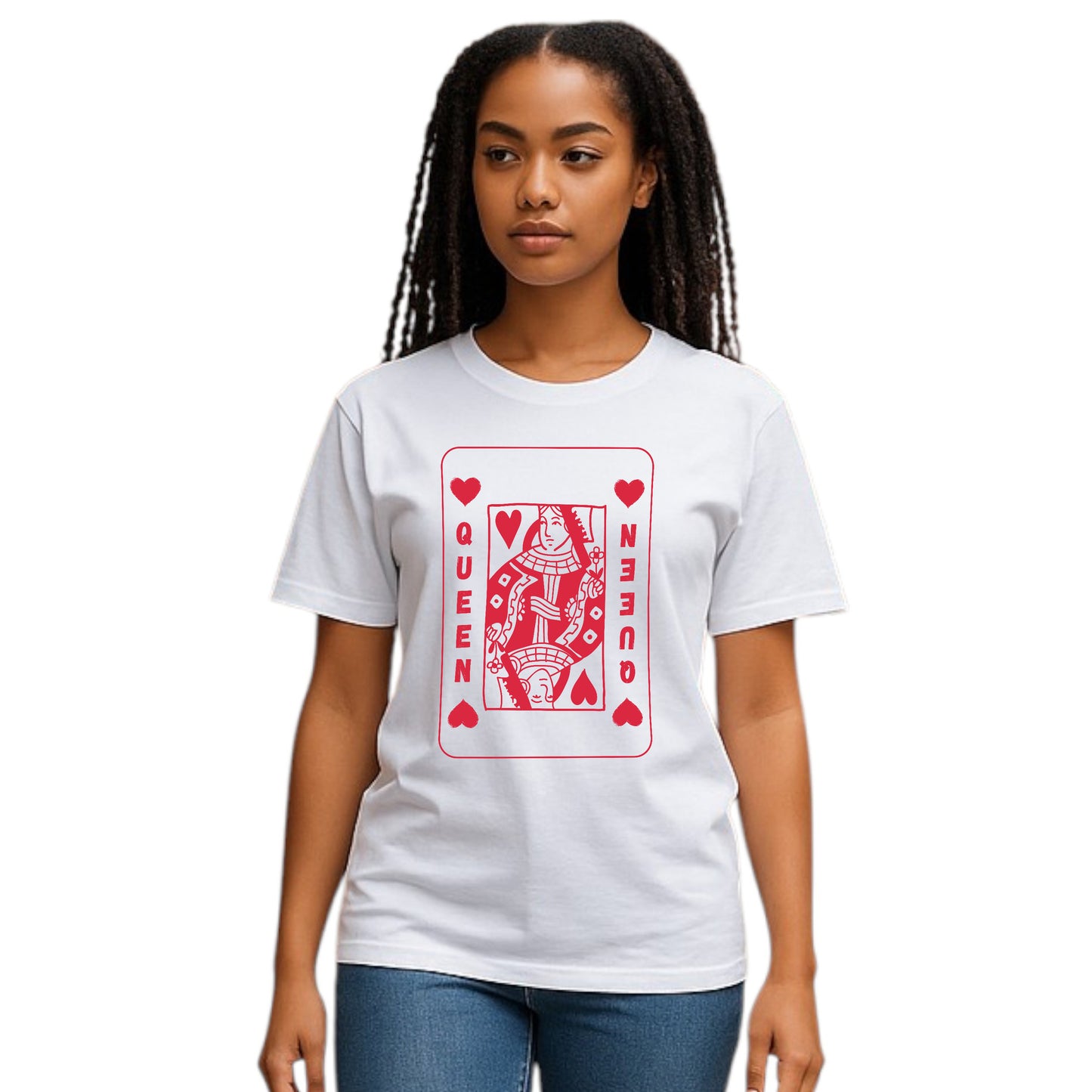 High Limit Club, Queen Card, Women’s Relaxed Jersey Short Sleeve T-Shirt - White