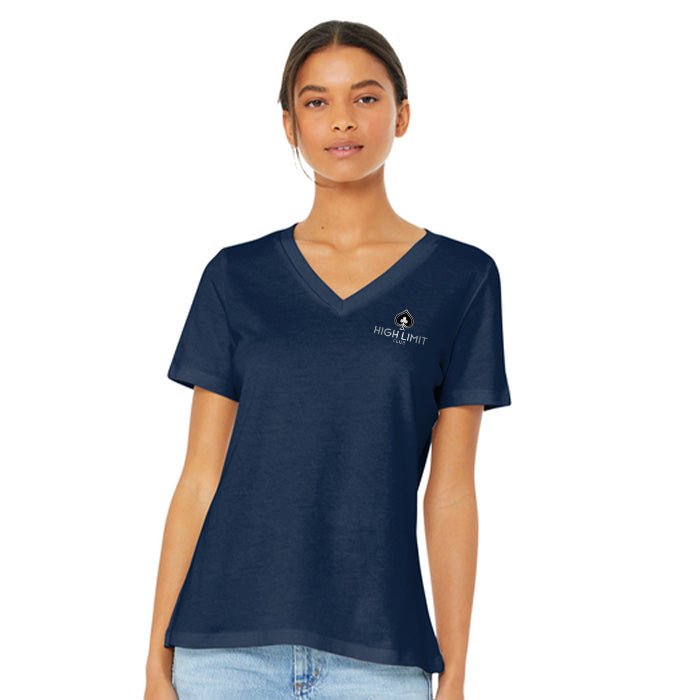 High Limit Club, BELLA+CANVAS® Women’s Relaxed Jersey Short Sleeve V-Neck Tee - Navy