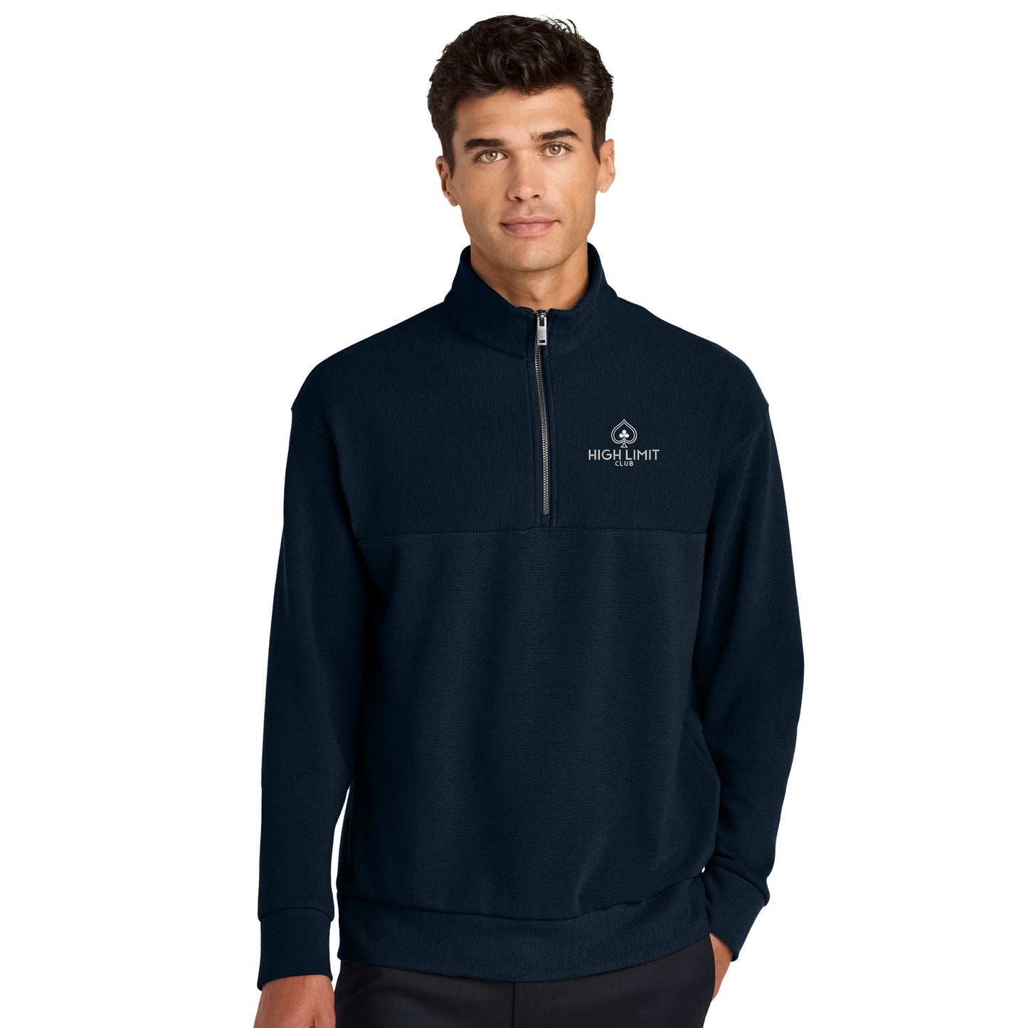 High Limit Club, Linear Texture 1/4-Zip Sweater- Navy