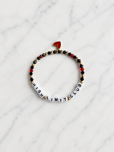 High Limit Club, Lucky Bracelet, Black, Gold, and Red Beads with Heart