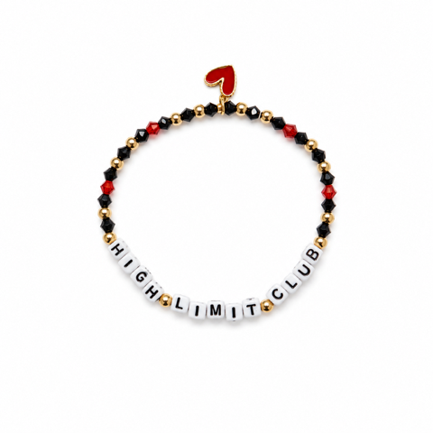 High Limit Club, Lucky Bracelet, Black, Gold, and Red Beads with Heart