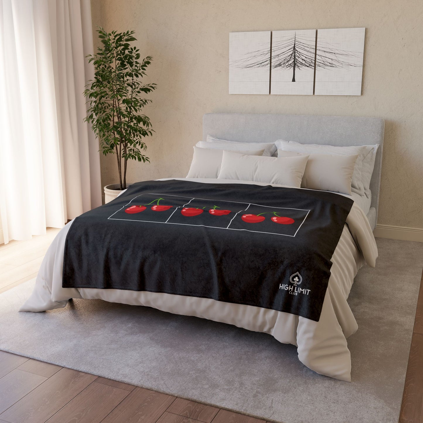 Cherry Trio Plush Blanket — Retro Pop Art Fruit Design