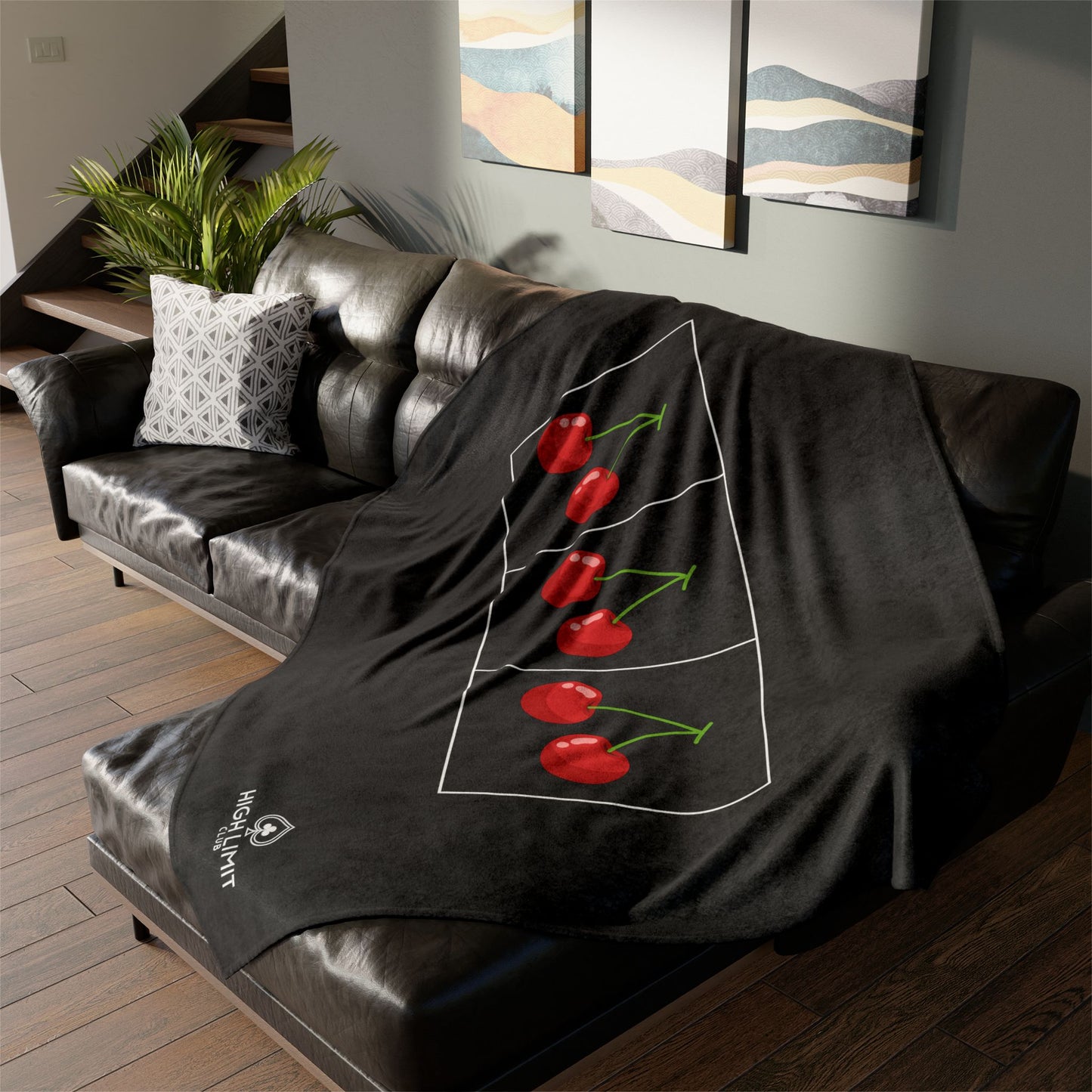 Cherry Trio Plush Blanket — Retro Pop Art Fruit Design