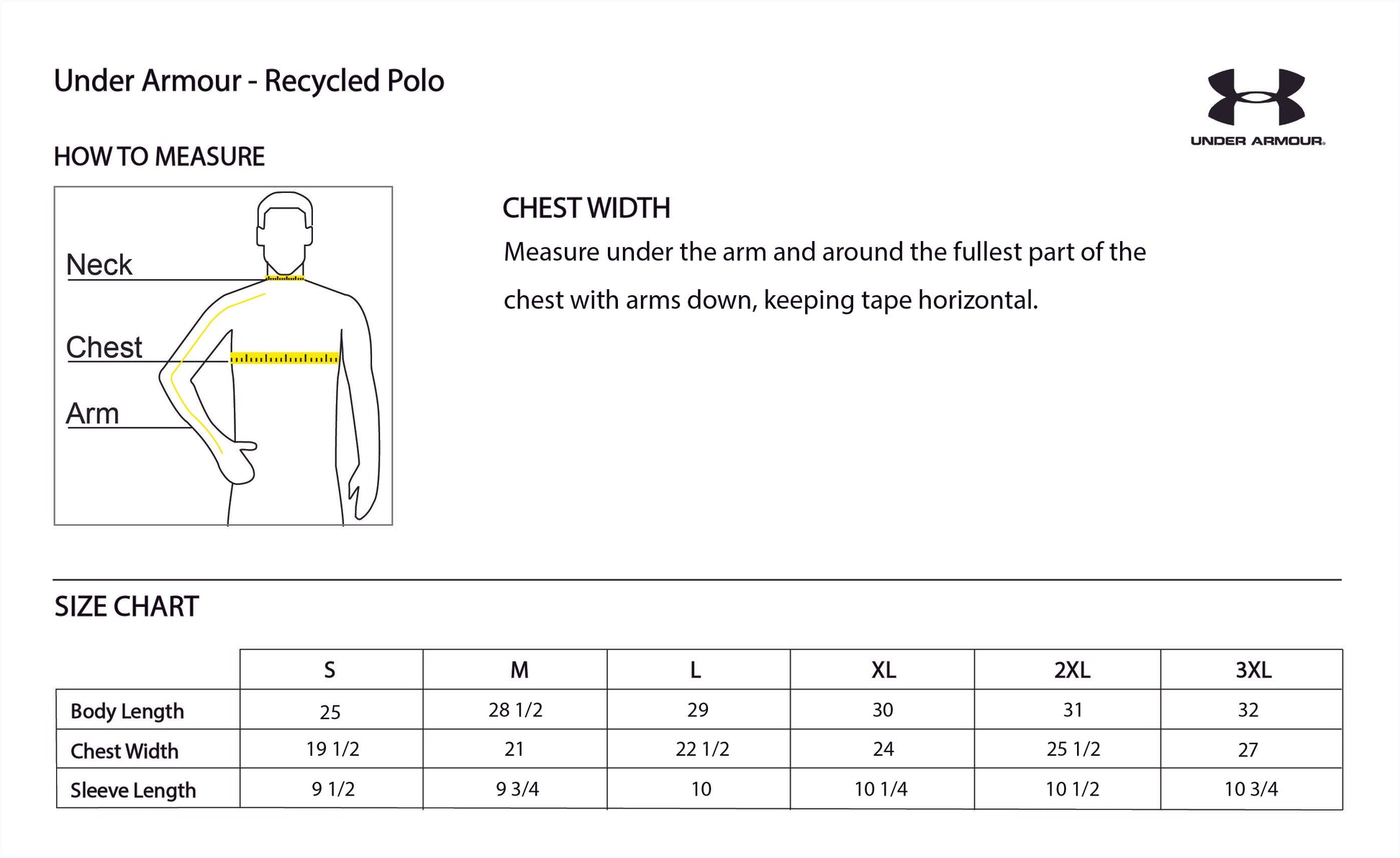 High Limit Club, Under Armour, Men's Recycled Polo Shirt- black- size chart