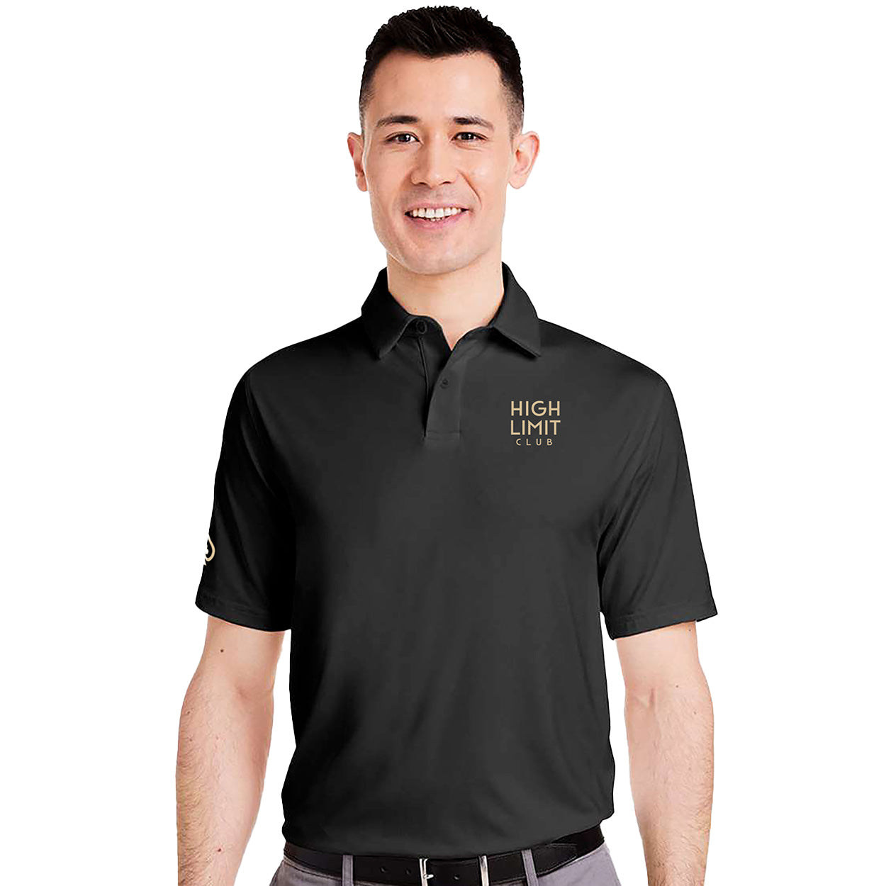 High Limit Club, Gold Stack Logo, 3D Effect, Under Armour, Men's Recycled Polo Shirt - Black