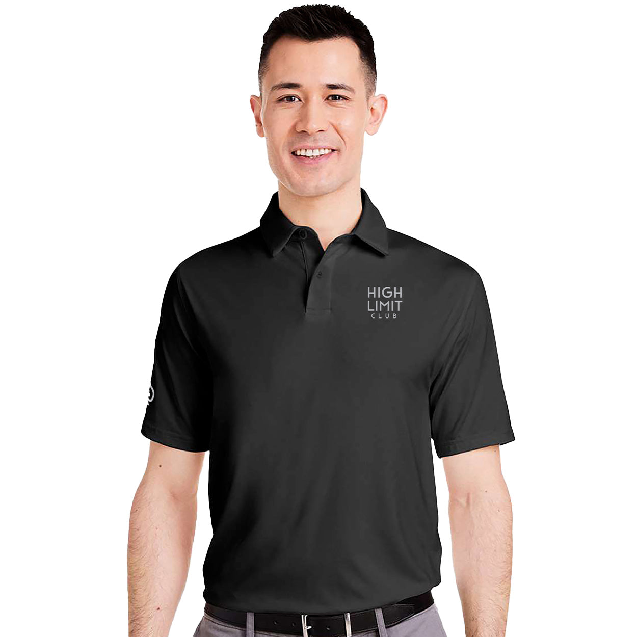 High Limit Club, Silver Stack Logo, 3D Effect, Under Armour, Men's Recycled Polo Shirt - Black