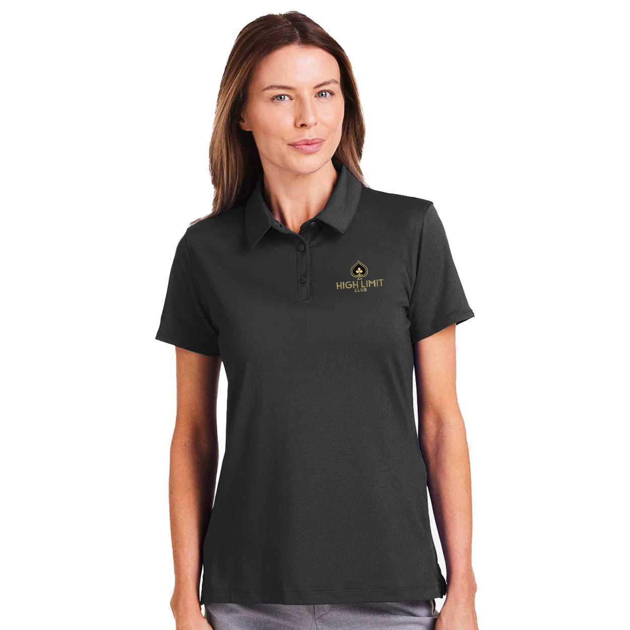 High Limit Club, Under Armour, Women's Recycled Polo - Black shirt gamble casino las vegas