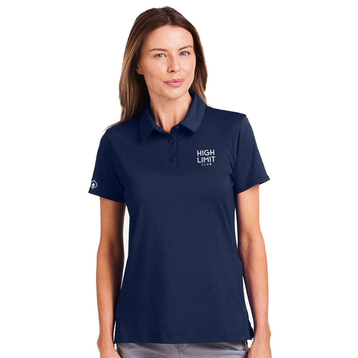 High Limit Club, Stacked Logo, Under Armour, Women's Recycled Polo - Navy gamble casino las vegas