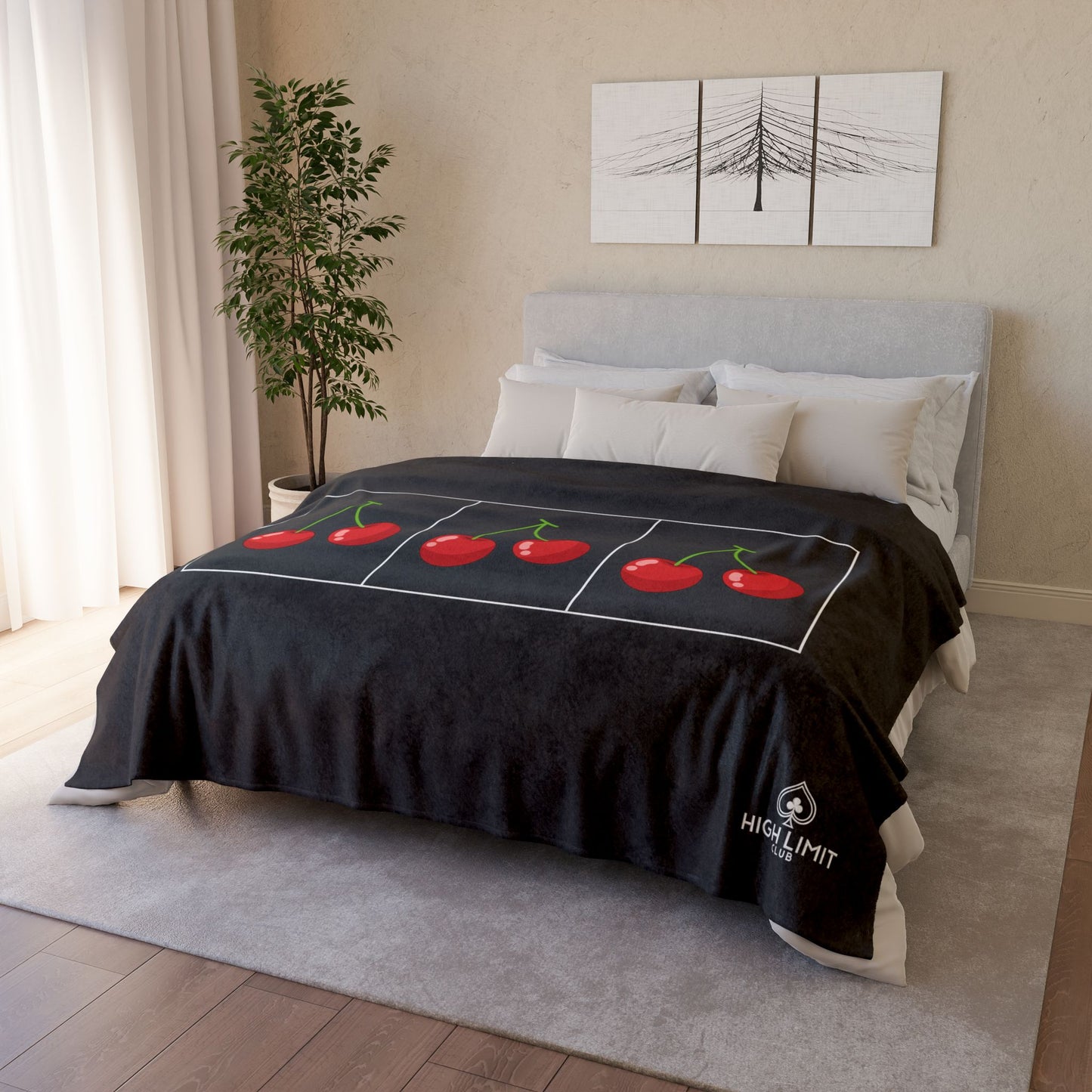 Cherry Trio Plush Blanket — Retro Pop Art Fruit Design