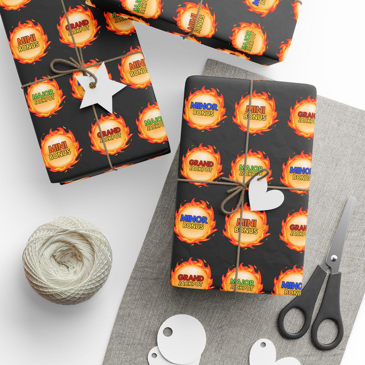 "Major, Grand, Minor, Mini" Dragon Fireball - Casino Themed Gift Wrap