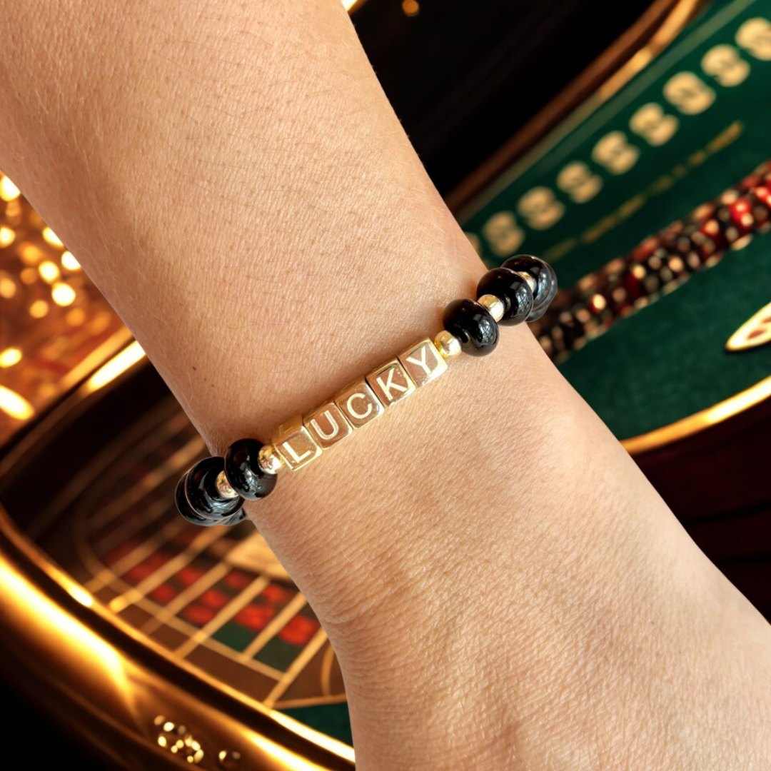 High Limit Club, Lucky Bracelet, with Black Onyx and Gold Beads