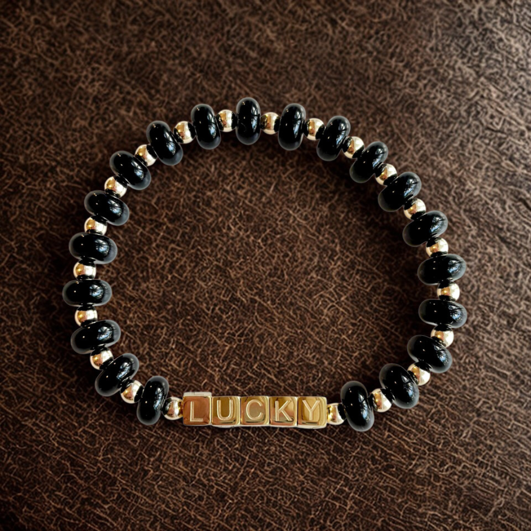 High Limit Club, Lucky Bracelet, with Black Onyx and Gold Beads