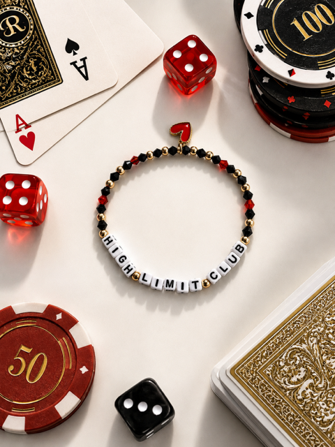 High Limit Club, Lucky Bracelet, Black, Gold, and Red Beads with Heart