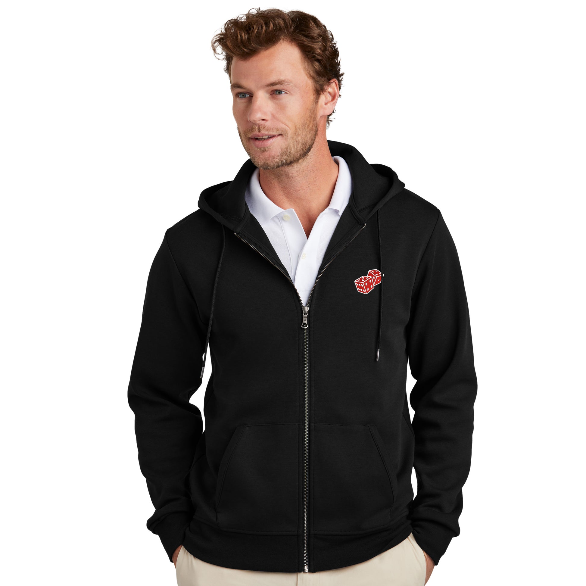 High Limit Club, Dice, Double-Knit Full-Zip Hoodie- Black