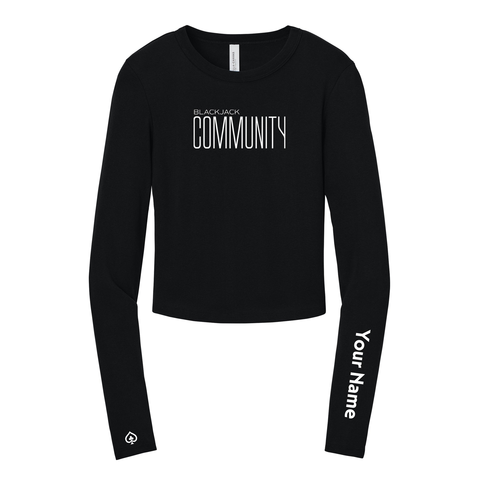 High Limit Club, Blackjack Community, Customizable Left Arm (Your Name), Women’s Micro Rib Long Sleeve Baby T-Shirt
