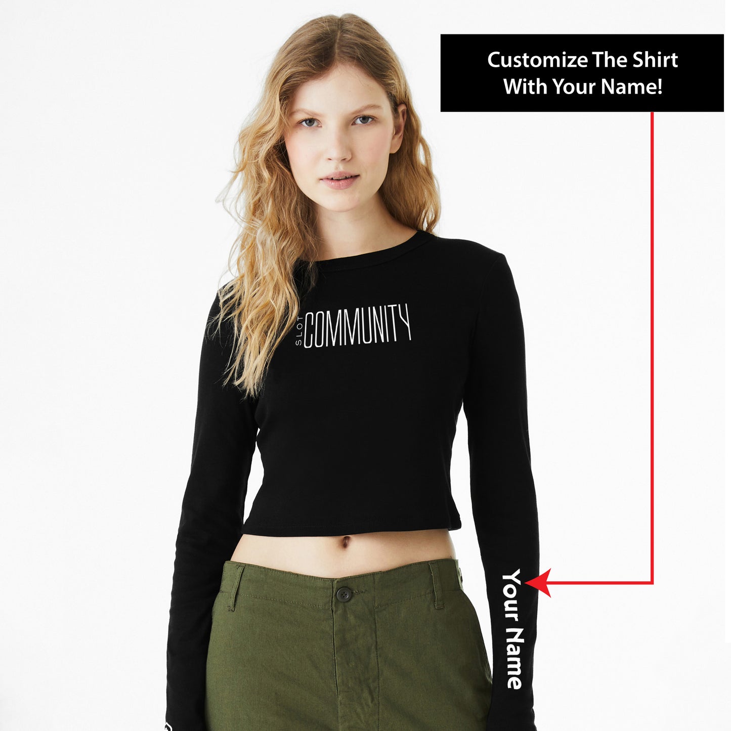 High Limit Club, Slot Community,  Customizable (Your Name) Left Arm, Women’s Micro Rib Long Sleeve Baby T-Shirt