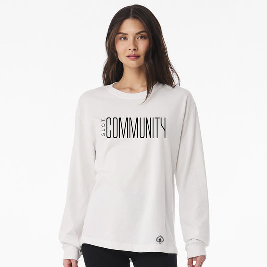 High Limit Club, Slot Community, Unisex 6-Ounce Heavyweight Long Sleeve Tee - Vintage White slot community las vegas gamble