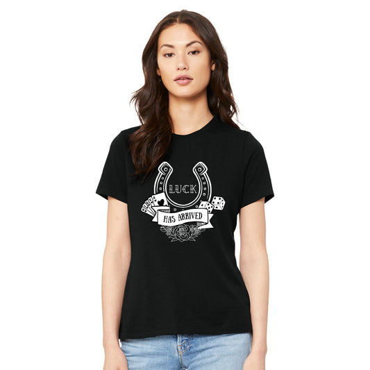 High Limit Club, Luck Has Arrived, Women’s Relaxed Jersey Short Sleeve T-Shirt - Black