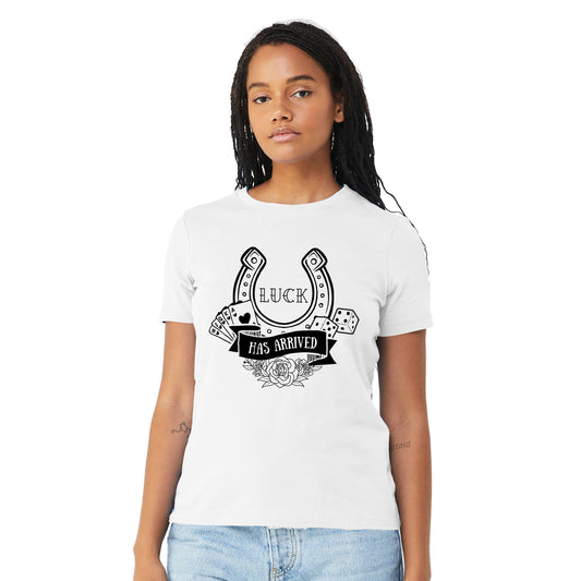High Limit Club, Luck Has Arrived, Women’s Relaxed Jersey Short Sleeve T-Shirt - White