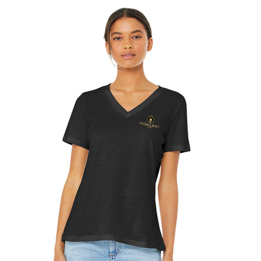 High Limit Club, BELLA+CANVAS® Women’s Relaxed Jersey Short Sleeve V-Neck Tee - Black