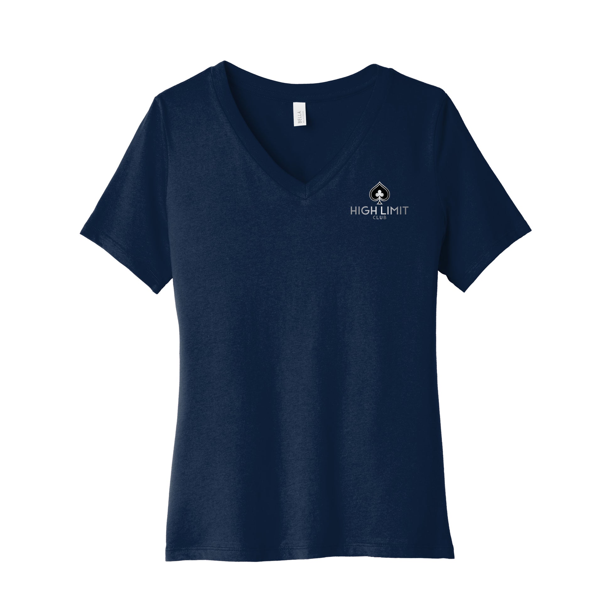 High Limit Club, BELLA+CANVAS® Women’s Relaxed Jersey Short Sleeve V-Neck Tee - Navy