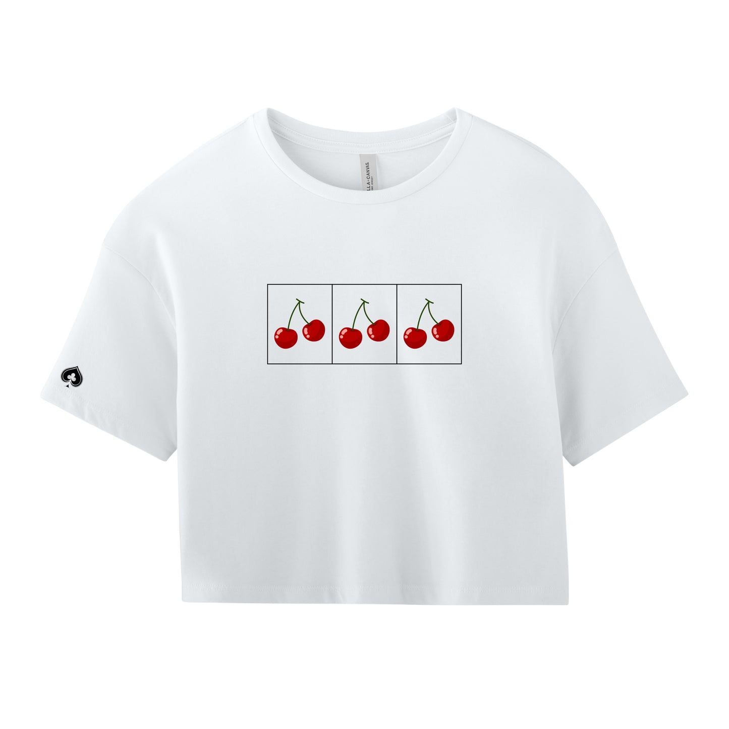High Limit Club, Cherry Slots, Women’s Jersey Crop Tee - White