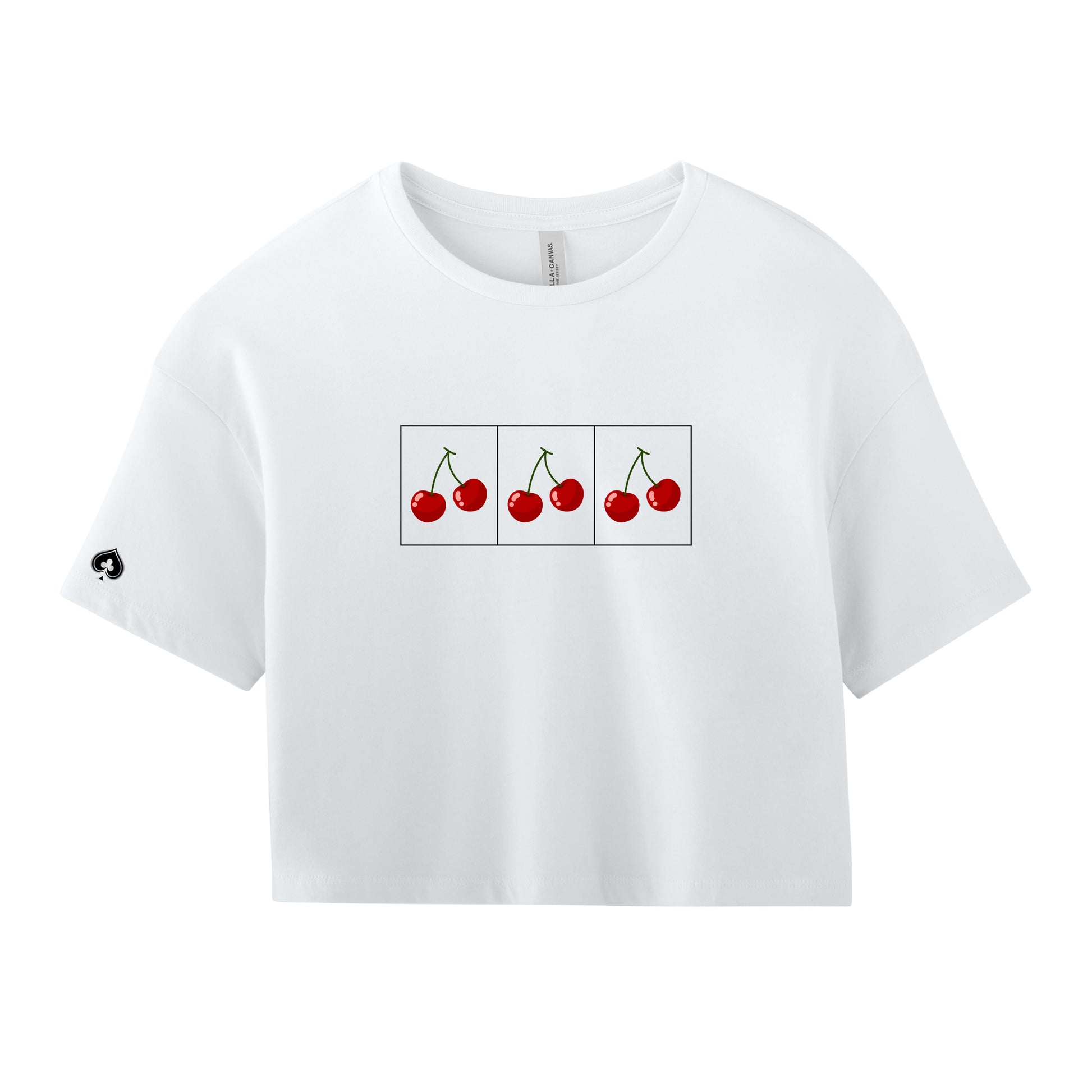 High Limit Club, Cherry Slots, Women’s Jersey Crop Tee - White