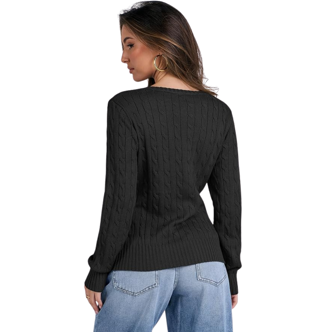 High Limit Club, V Neck Cable Knit Sweater