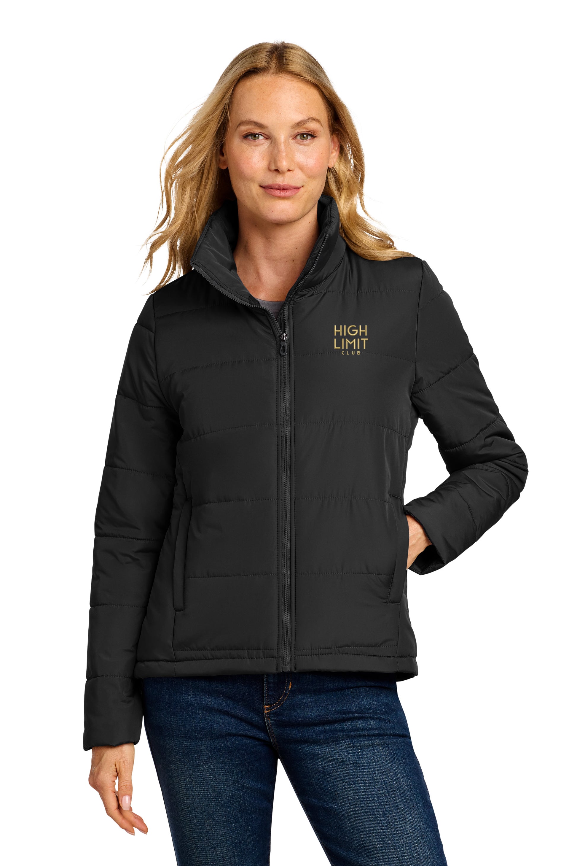 High Limit Club, HLC Stack Logo, Port Authority® Women's Puffer Jacket - Black