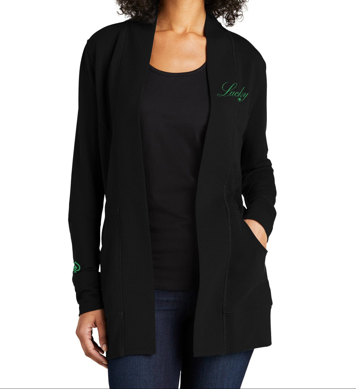 High Limit Club, Lucky, Raised Logo, Women's Microterry Cardigan - Black