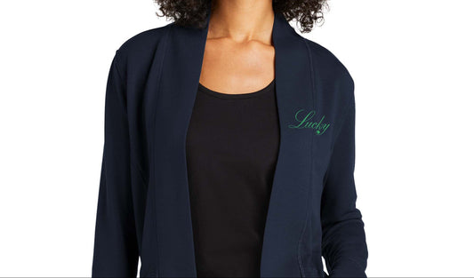 High Limit Club, Lucky, Raised Logo, Women's Microterry Cardigan - Navy