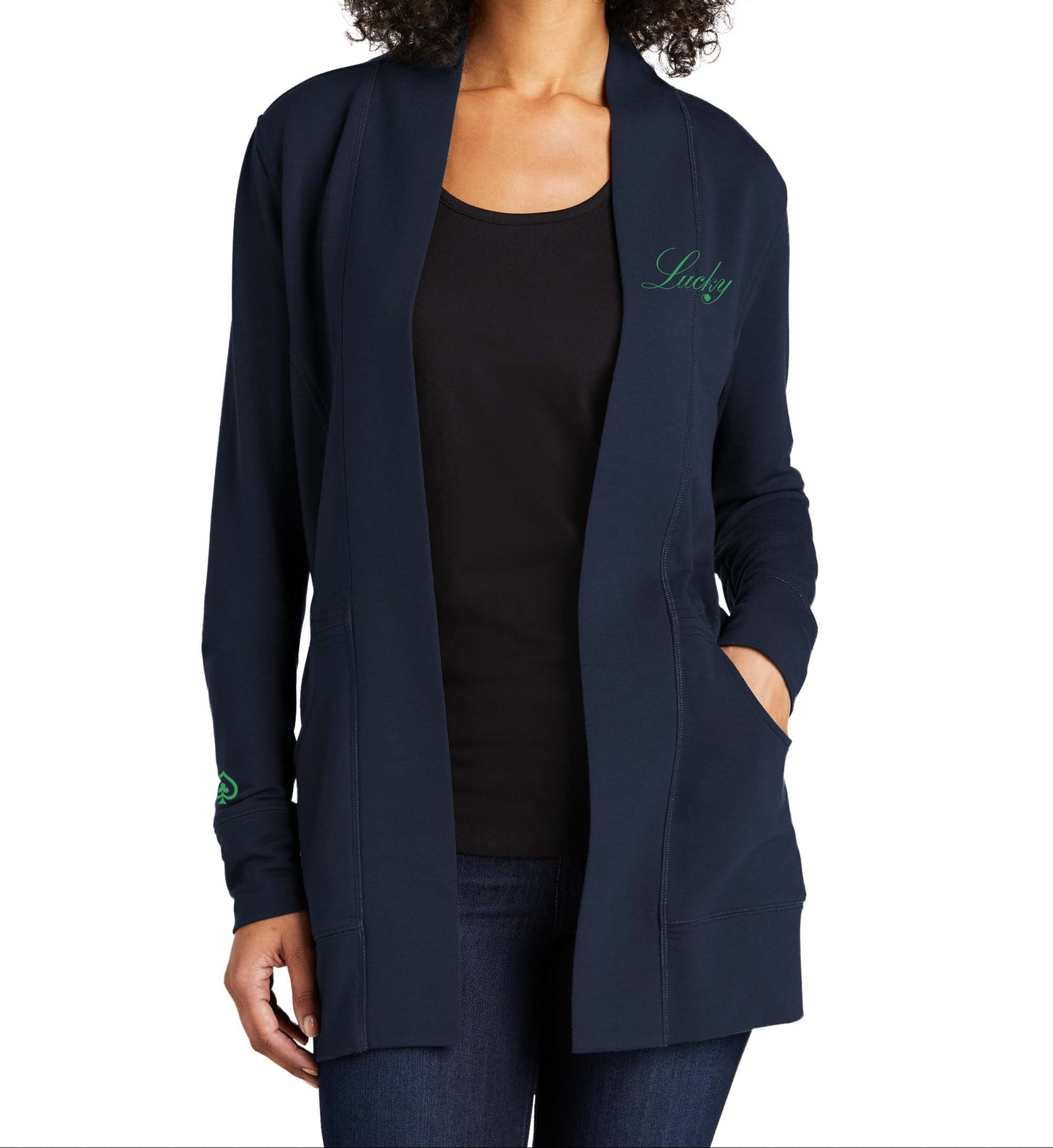 High Limit Club, Lucky, Raised Logo, Women's Microterry Cardigan - Navy