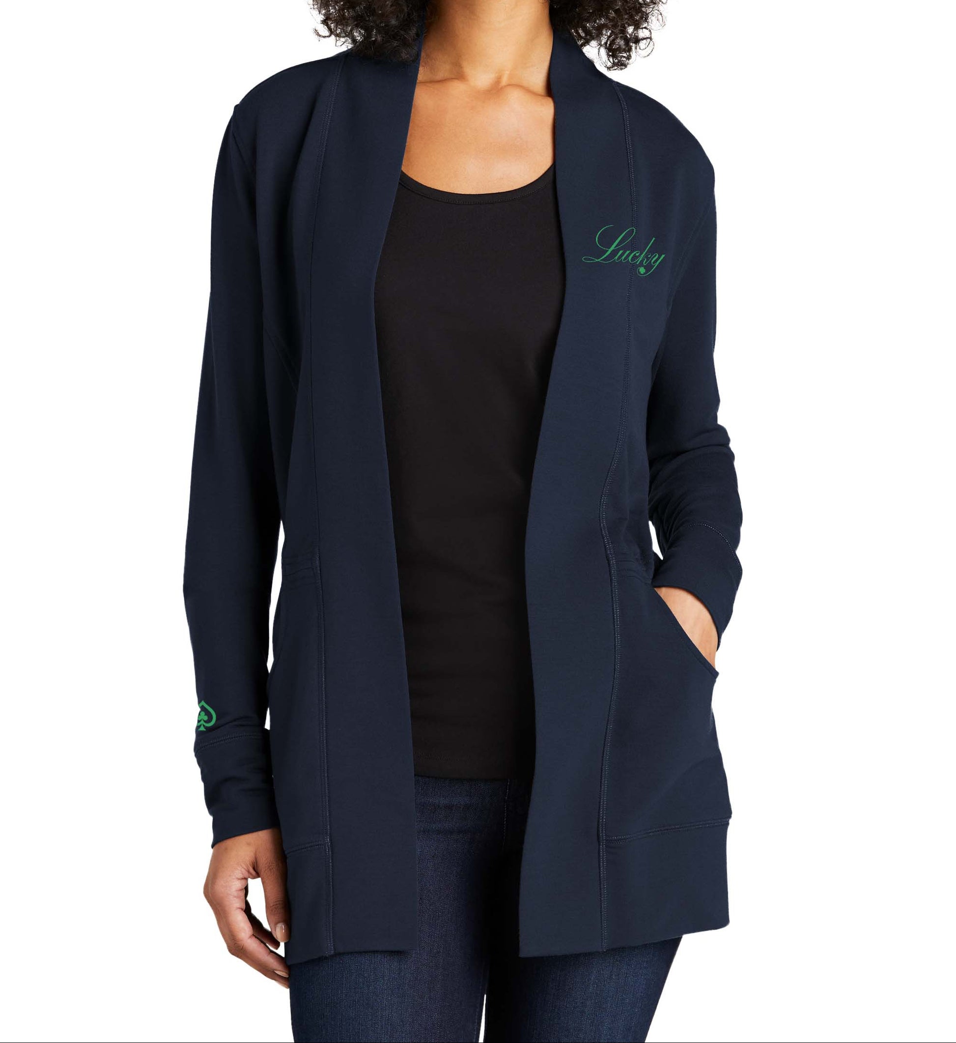High Limit Club, Lucky, Raised Logo, Women's Microterry Cardigan - Navy