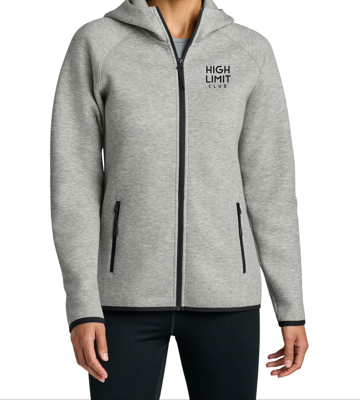 High Limit Club, 3D Effect HLC Stack Logo, Women’s Phenom Full-Zip Hoodie- Athletic Heather