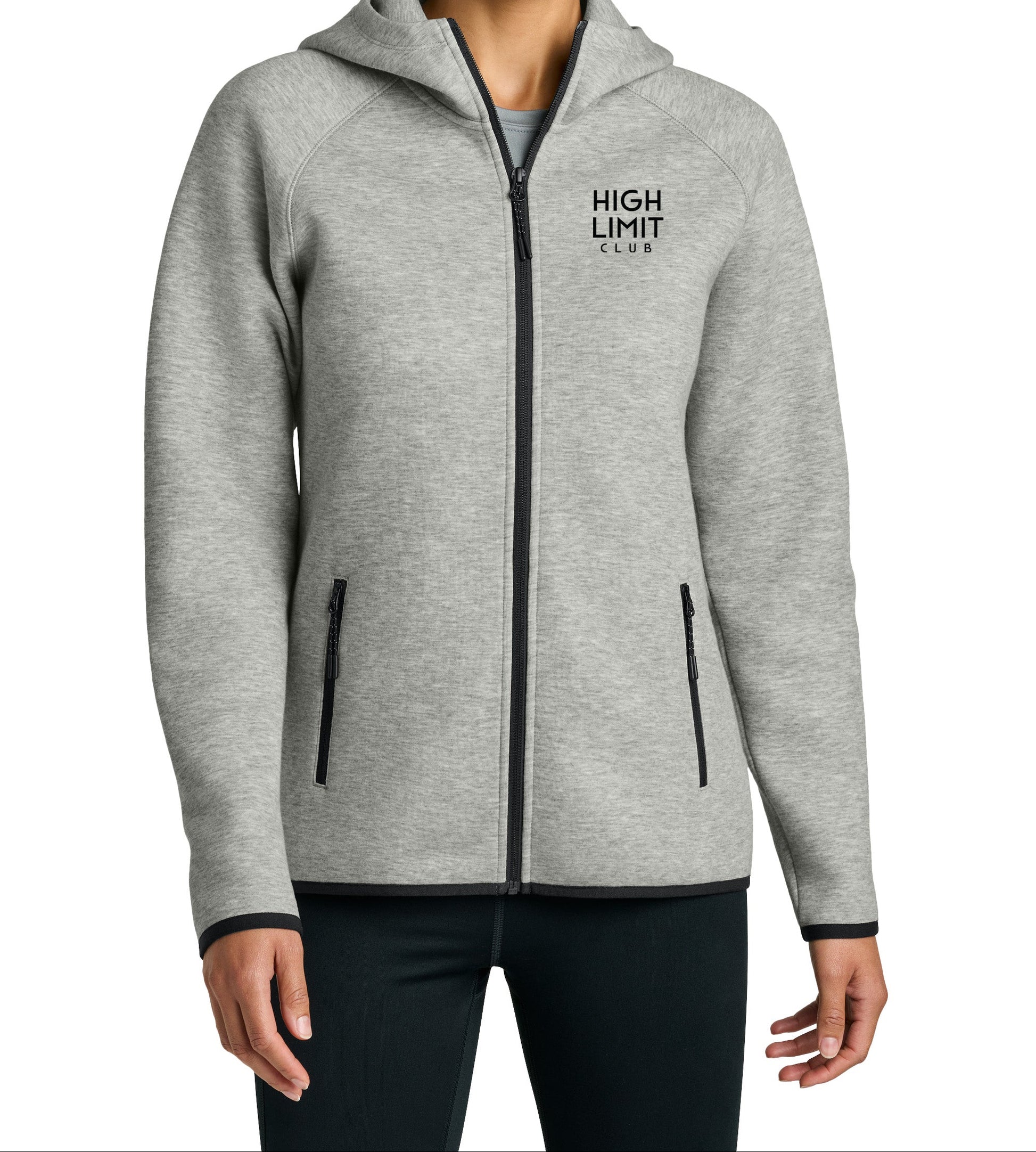 High Limit Club, 3D Effect HLC Stack Logo, Women’s Phenom Full-Zip Hoodie- Athletic Heather