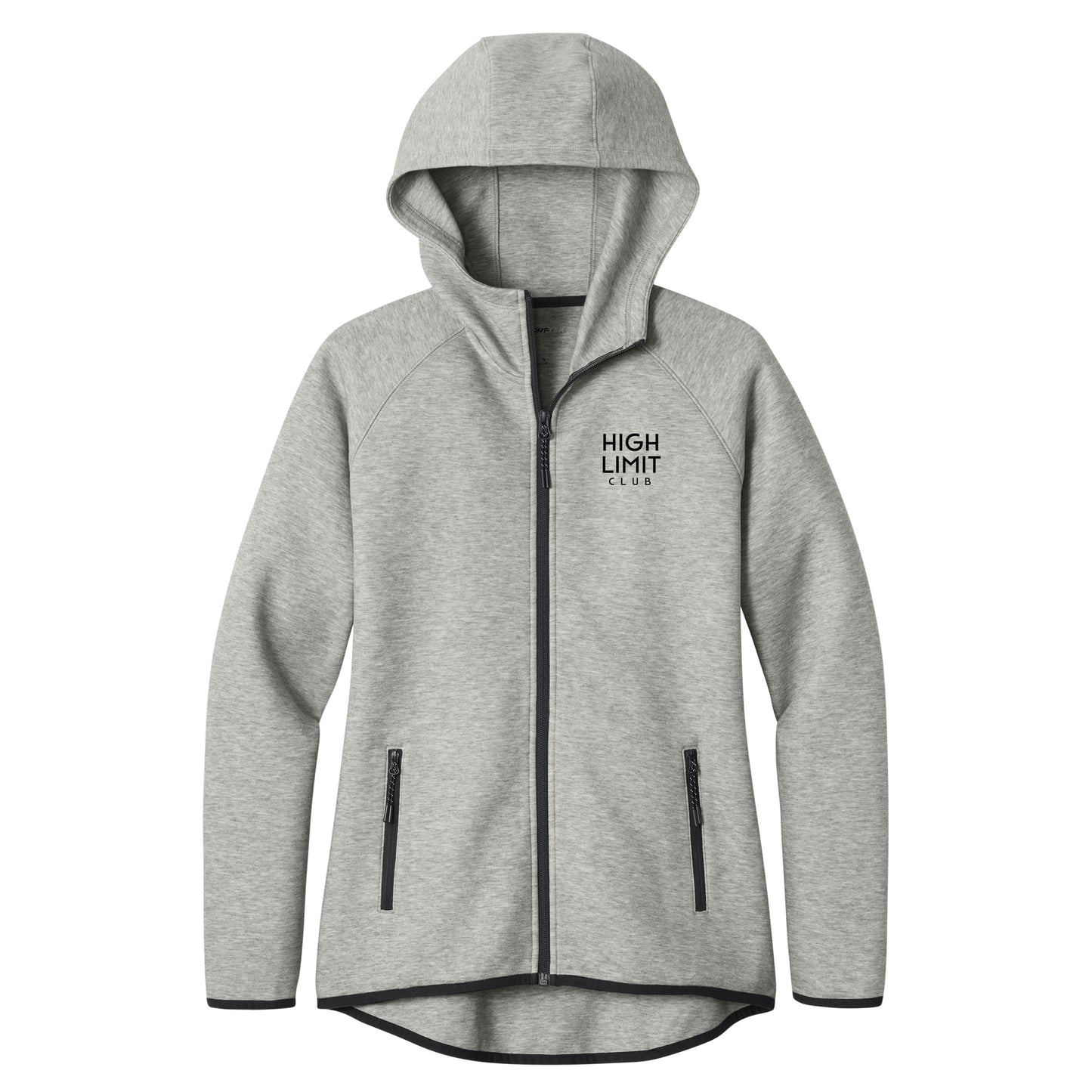 High Limit Club, 3D Effect HLC Stack Logo, Women’s Phenom Full-Zip Hoodie- Athletic Heather