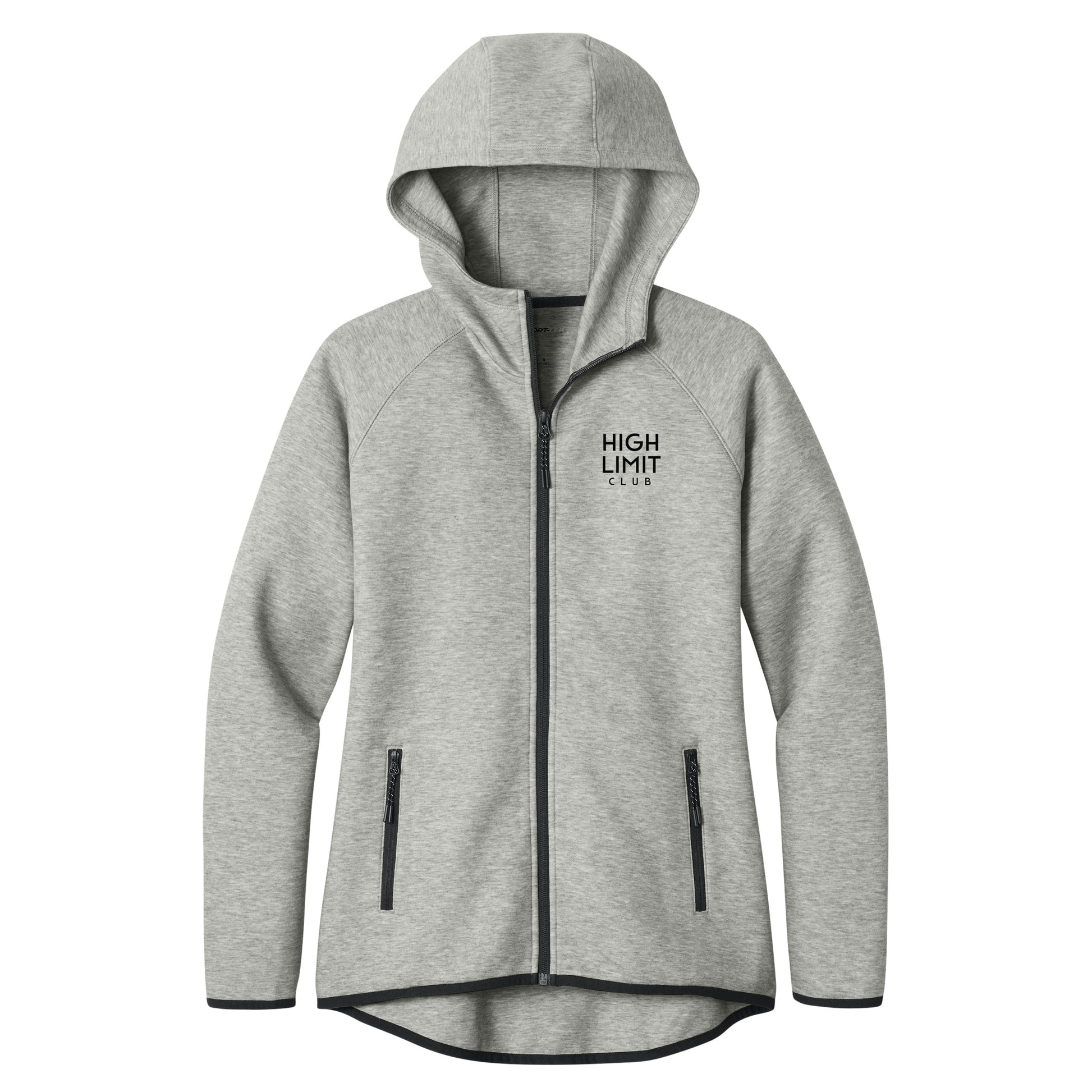 High Limit Club, 3D Effect HLC Stack Logo, Women’s Phenom Full-Zip Hoodie- Athletic Heather