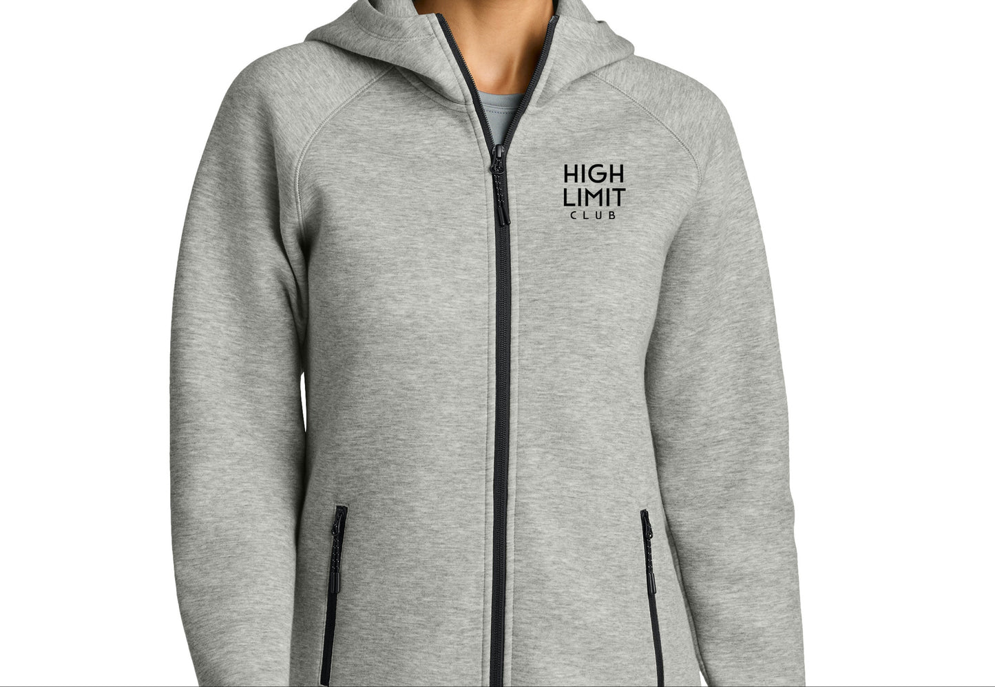 High Limit Club, 3D Effect HLC Stack Logo, Women’s Phenom Full-Zip Hoodie- Athletic Heather