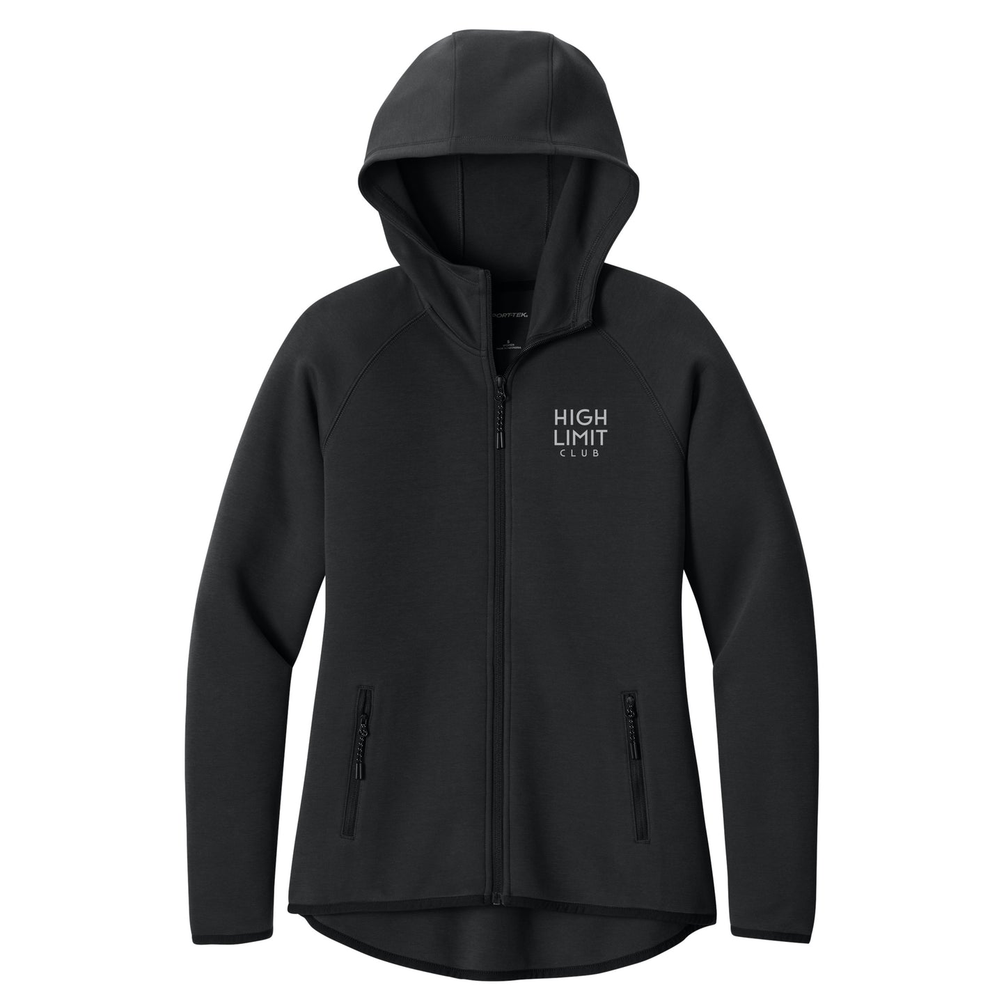 High Limit Club, 3D Effect HLC Stack Logo, Women’s Phenom Full-Zip Hoodie- Black