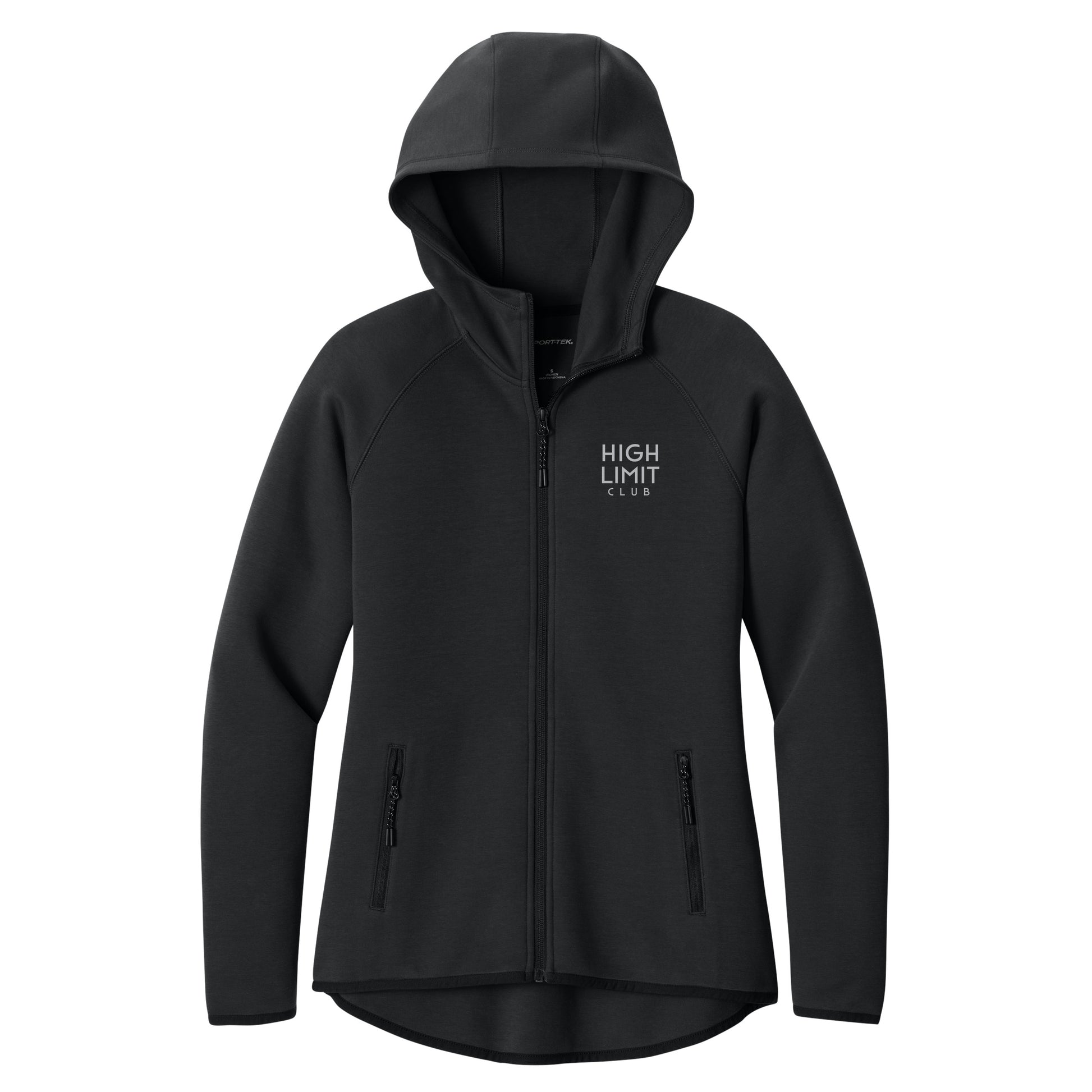 High Limit Club, 3D Effect HLC Stack Logo, Women’s Phenom Full-Zip Hoodie- Black